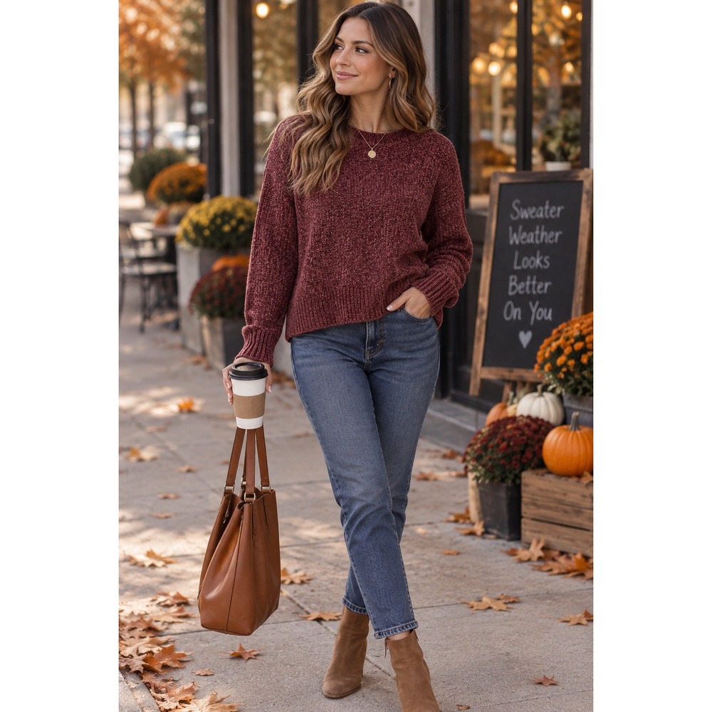 Matty M Burgundy Chenille Crewneck Sweater MS9501USOM Small